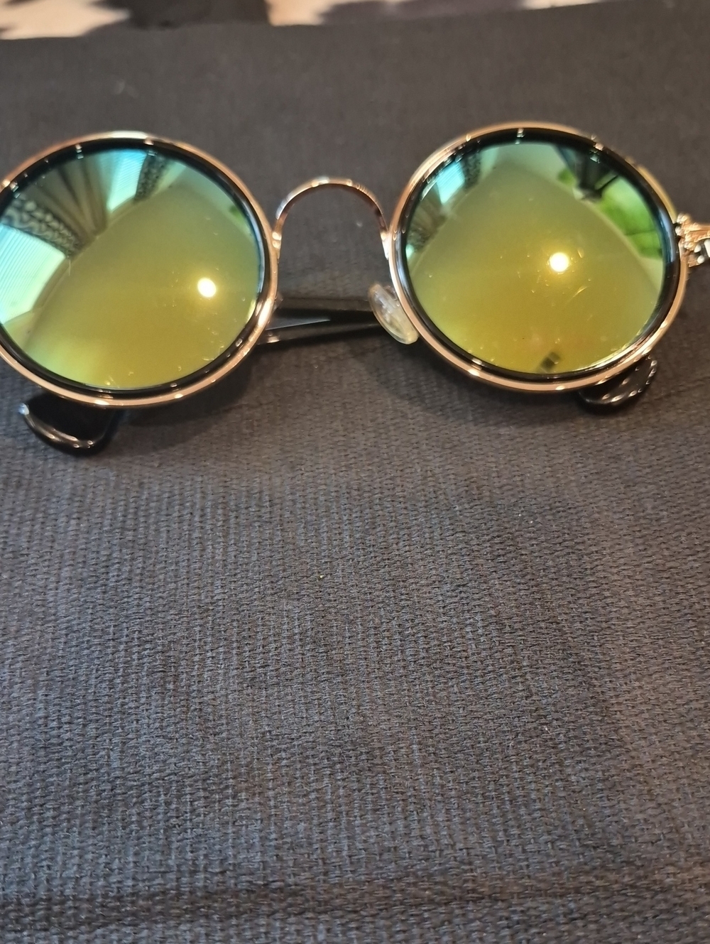 Round Metal Frame Sunglasses with Green Mirrored Lenses - Accessories